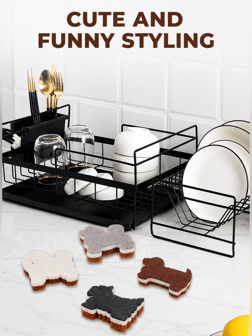 Three Layer Dog-Shaped Kitchen Sponges - Set of 4 Non Scratch - Picture 5 of 7